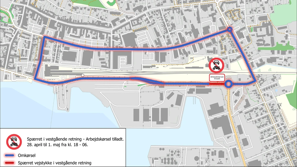 Østrehavnevej spærret i vestgående retning