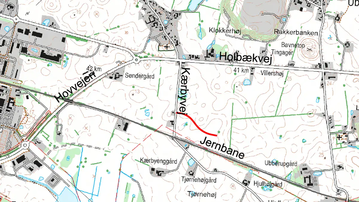 Kortudsnit over området ved Kærbyvej